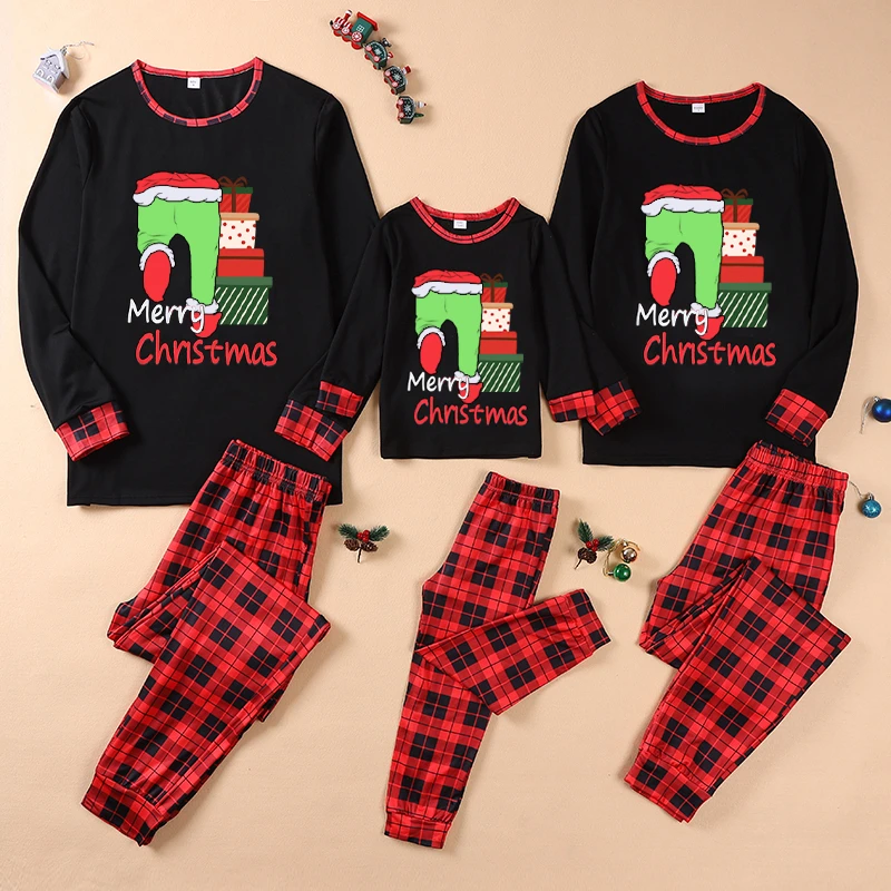 

2023 Funny Christmas Family Matching Outfits Plaid Father Mother Kid Pajamas Sets Xmas Daddy Mommy and Me Pjs Clothes Tops+Pants