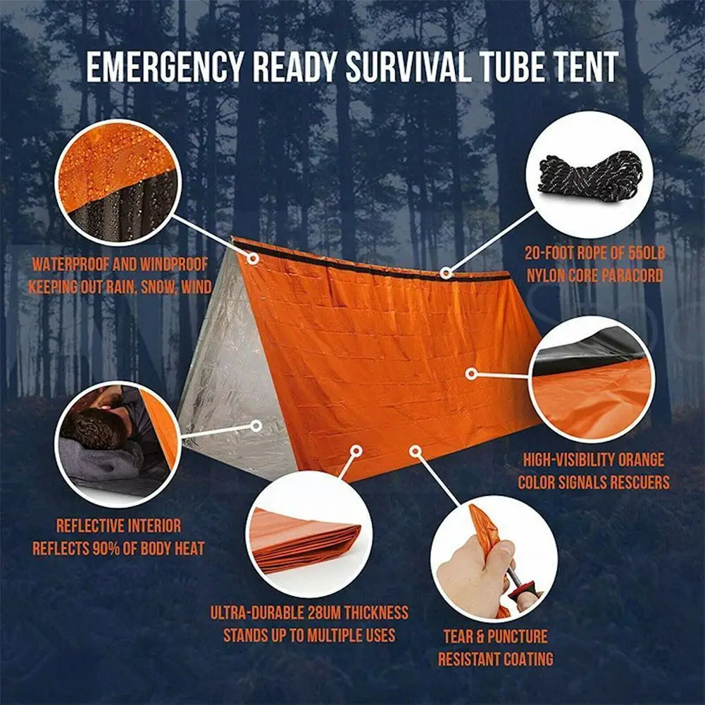 

Outdoor Triangular Aluminum Tent Emergency Tube Survival 2 Mylar Camp Camping Single-layer Color Thermal Simple Shelter Ten Q1X1