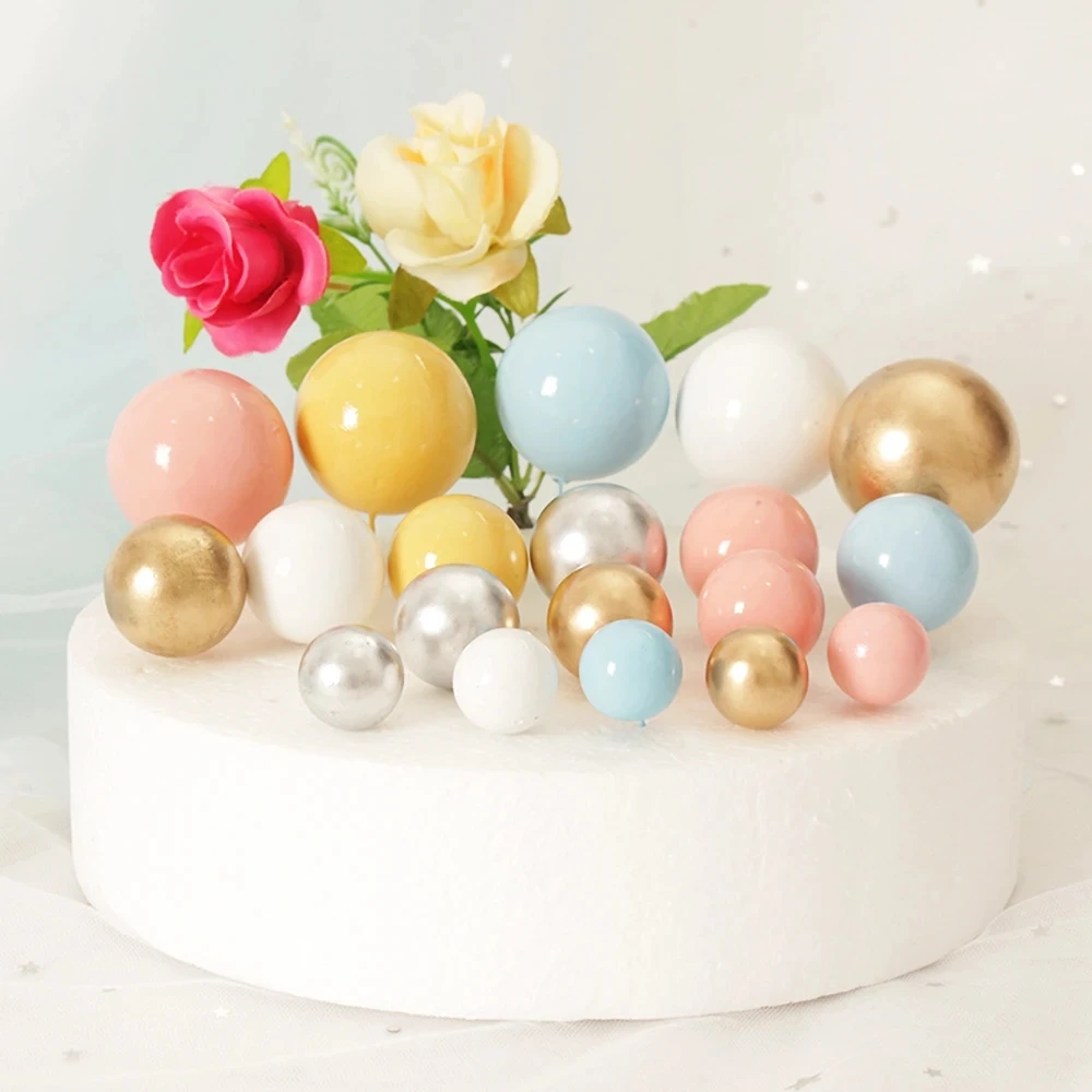 

10pcs Metal Ball Cake Topper Creative DIY Cake Decor for Wedding Birthday Party Decorations Gold Silver Blue Pink Cupcake Topper