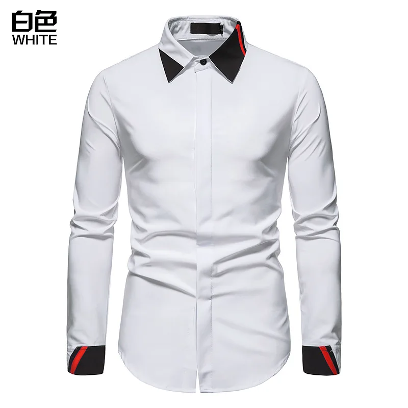 Men's Color Matching Business Fashion Long Sleeve Shirt Professional Wear New Hollow Style Slim Fit 2022 Shirt Accessories