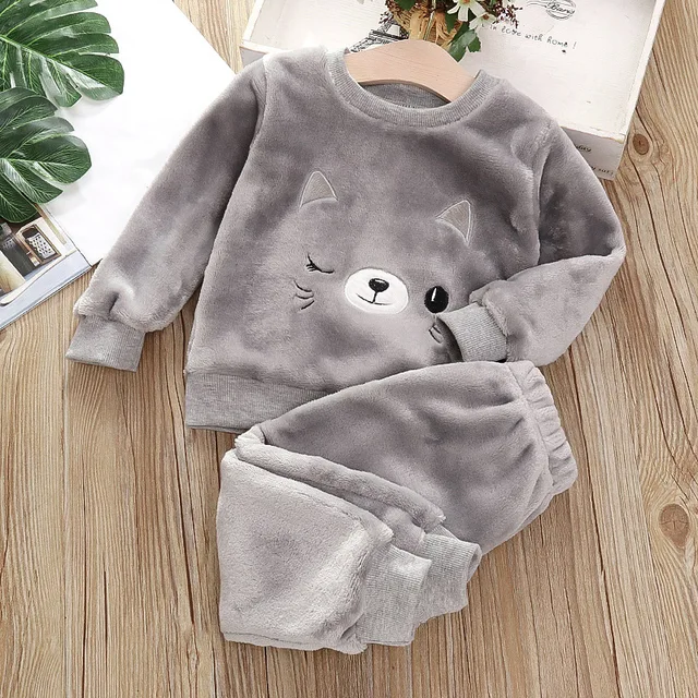 Winter Baby Clothes Pajamas Set Girls Pajamas Children's Warm Flannel Wool Cartoon Children's Pajamas Family Set 5