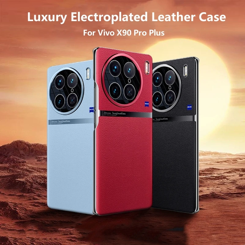 

capinha For VIVO X90 Pro Plus Case Luxury Plain PU Leather + Electroplating Frame Camera Protection Cover for ViVO X90 Pro чехол