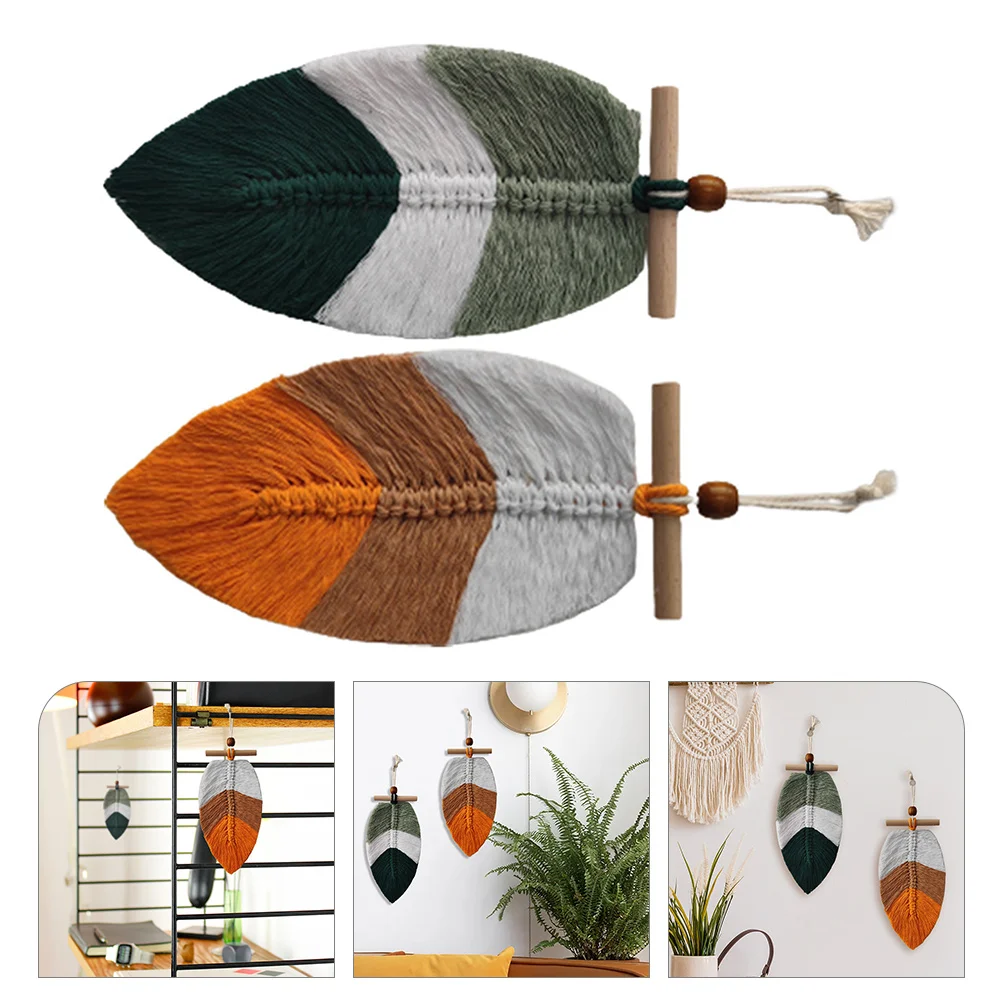 

2Pcs Wall Hanging Leaf Macrame Decor Woven Tapestry Ornament for Bedroom Living Room Kitchen