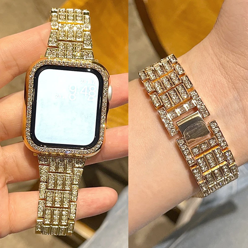 Фото Металлический ремешок с бриллиантами для Apple Watch 11 10 Band 42 мм 41 мм 46 мм 44/49 мм 45 мм 40 мм Женский ремень-браслет iWatch Series 9 8 7 Se Ultra №1