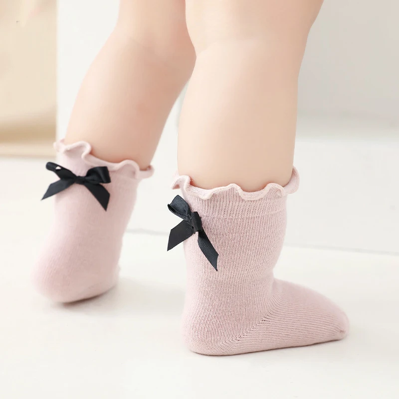 

Lovely Baby Girls Cotton Socks Summer Solid Color Soft Newborn Bow Socks Spring Toddler Girls Soft Breathable Frilly Ankle Sock
