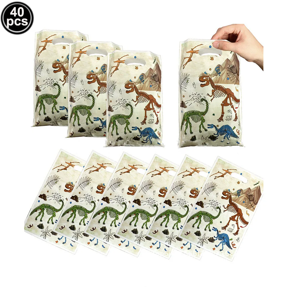 Fossil Dinosaur Party Bags 40pcs Dino Gift Plastic Bag Boy Birthday Party Favor Candy Treat Goodies Bag Fossil Dinosaur Supplies