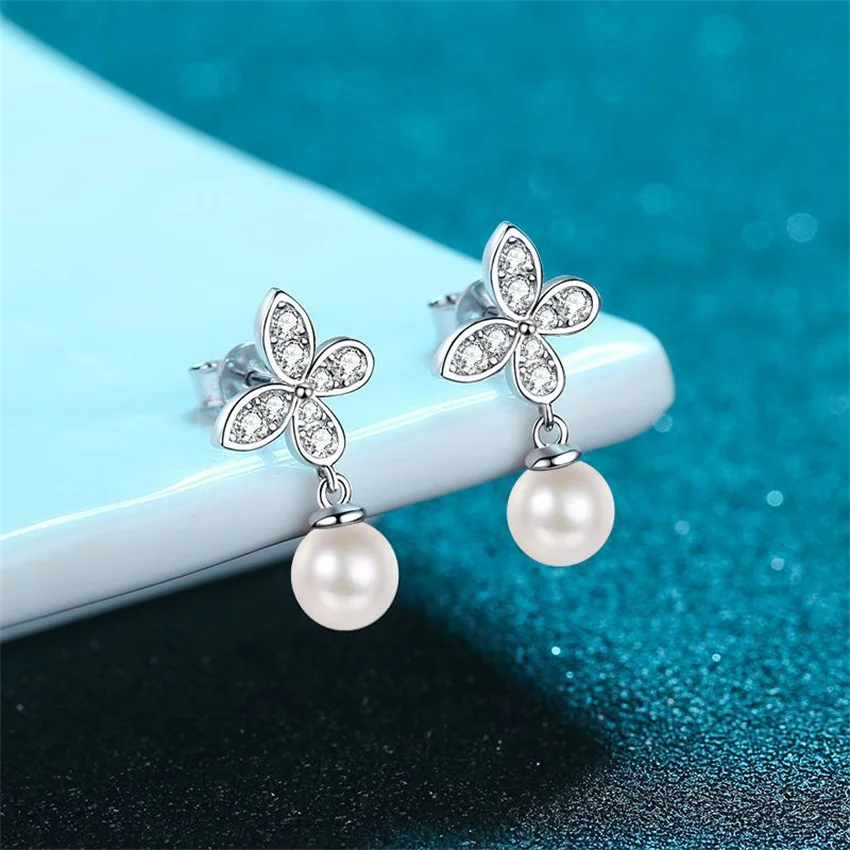 

Sherich S925 Sterling Silver Wedding Party Jewelry Luxury Moissanite Butterfly Stud Earrings Freshwater Pearl Pendant for Women