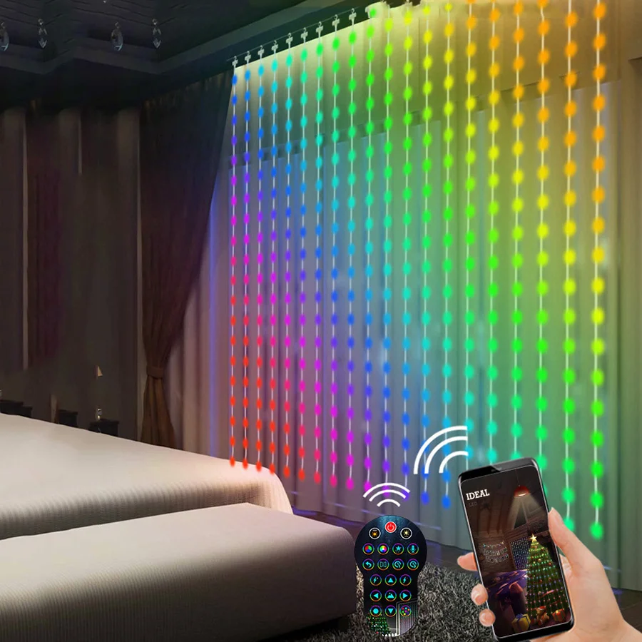 DIY Smart App Controlled RGB Curtain Light Dreamcolor Rainbow Backdrop Window Fairy String Light Christmas Icicle Light