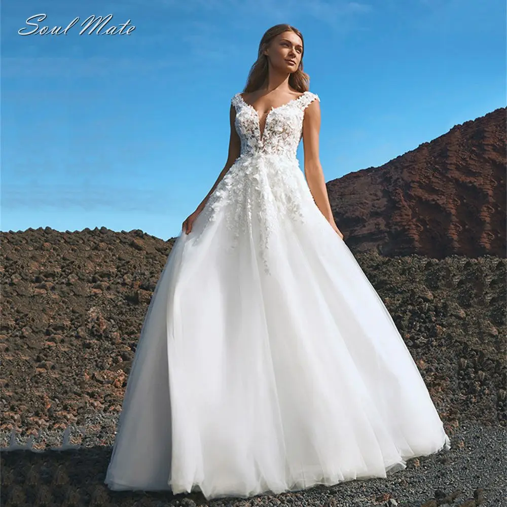 

Elegant Lace Illusion A Line Wedding Dress for Women Sweetheart Bridal Dress Button Appliques White Bridal Gown Robe De Mariée