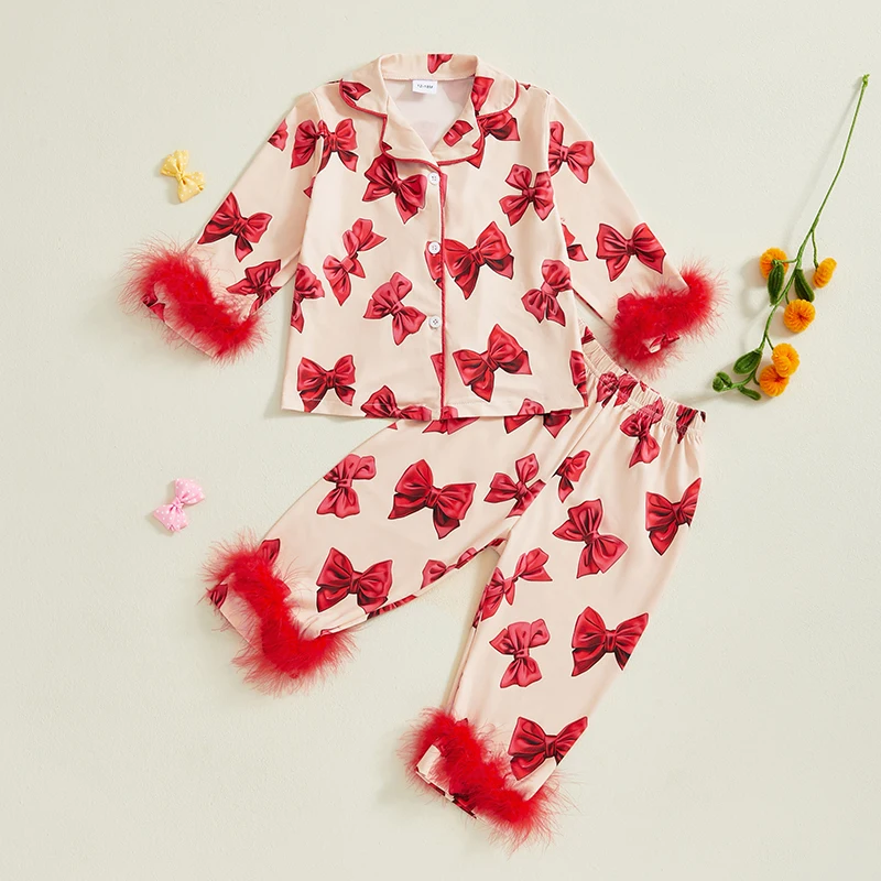 Пижамные комплекты с бантом для маленьких девочек топы на пуговицах длинными