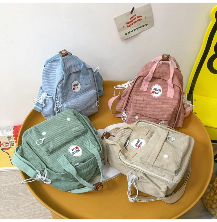 

Korean Style Cute Girl Casual Corduroy Small Backpack Ladies Fashion Mini Girl Schoolbag Backpack 2023 New Khaki Color Mochila