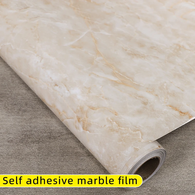 Самоклеящиеся водостойкие мраморные бежевые обои в рулоне для декора кухни