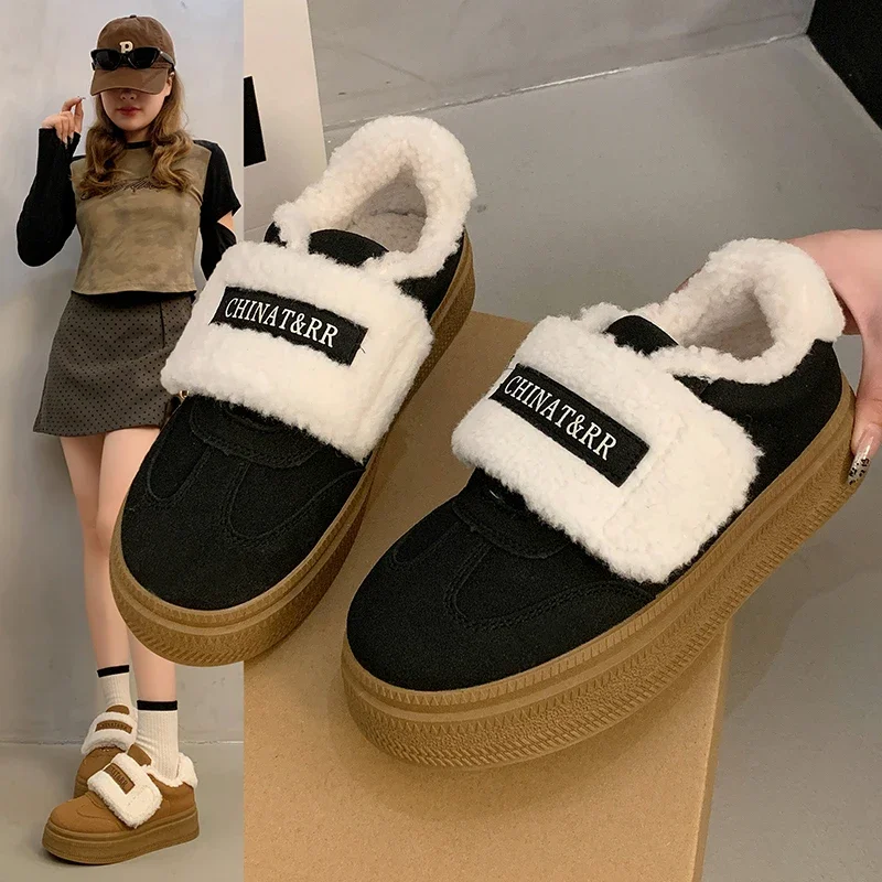 Хлопковая обувь на липучке новинка 2024 зимняя кашемировая теплая женская для