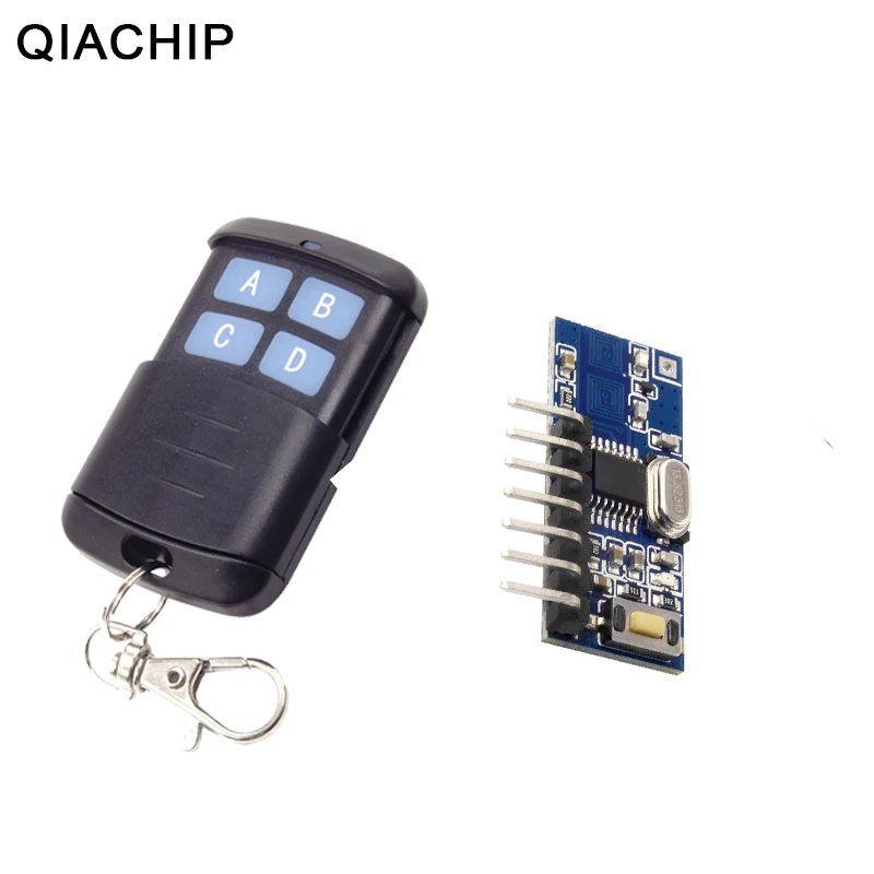 

QIACHIP RF Remote Control Transmitter & 433Mhz Wireless Receiver Learning Code 1527 Decoding Module 4 CH Output Learning Button