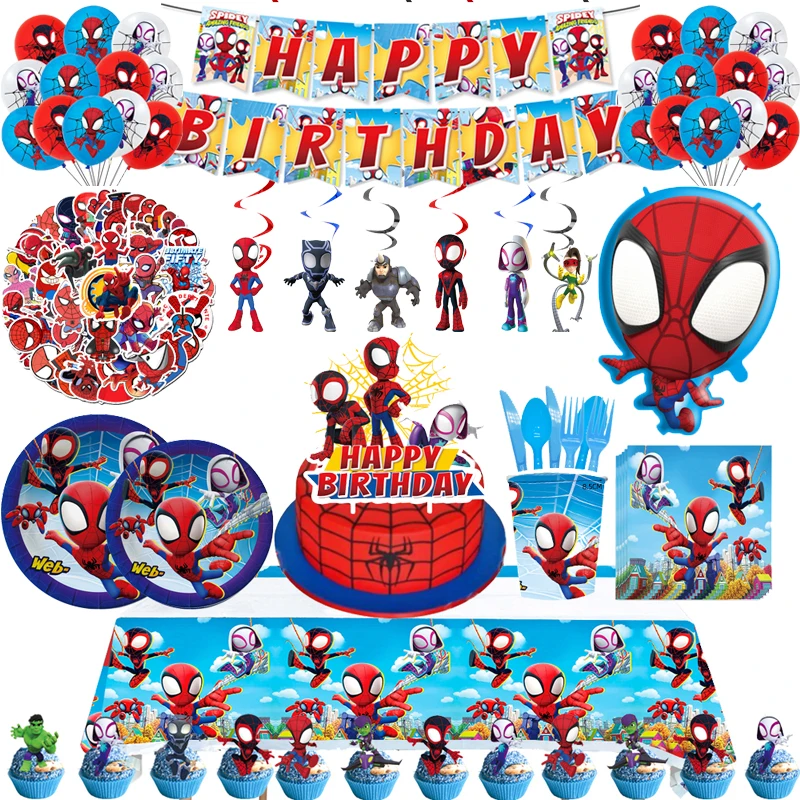 

Spidey And His Amazing Friends Party Decoration Supplies Paper Plate Tablecloth Spiderman Theme Baby Shower Balloons Kids Favors