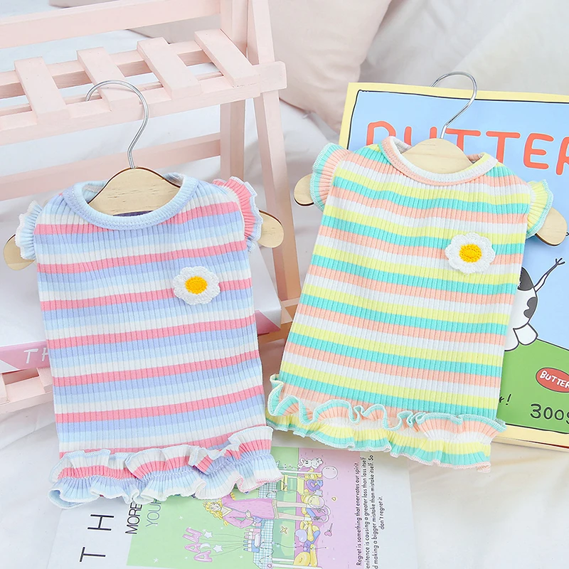 

Spring and Summer Colorful Striped Flower Tank Top Pet Cute Tank Top Skirt Dog Beautiful Clothes Dog Pullover Pet Supplies