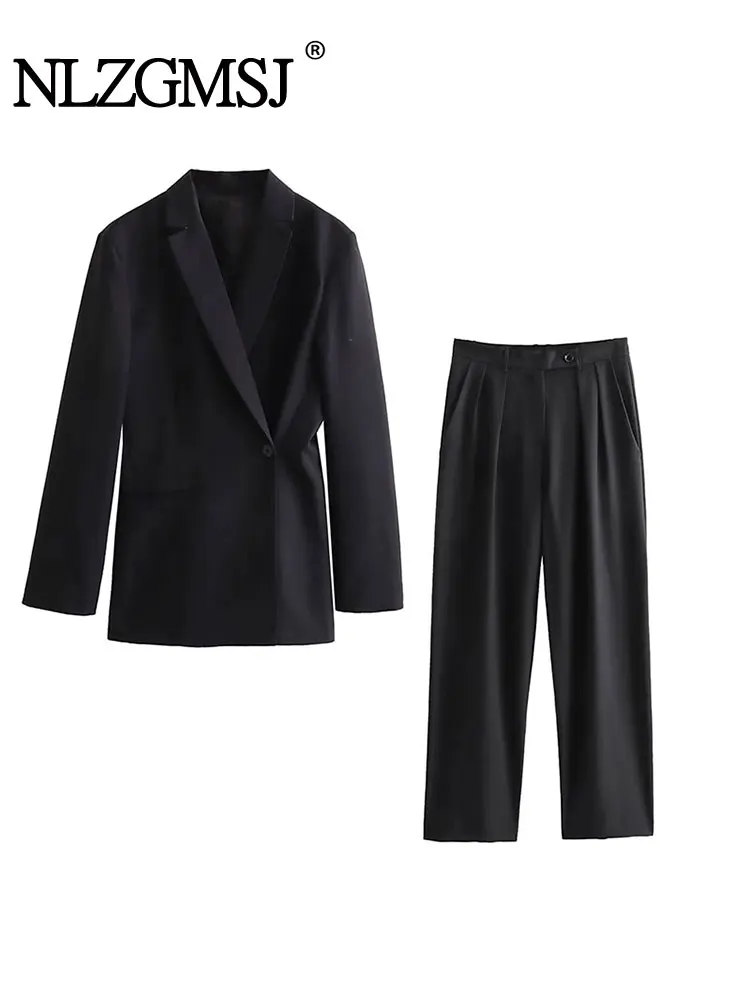 

Женский Брючный комплект Nlzgmsj TRAF 2023, женские брюки, винтажный элегантный женский Блейзер, куртка, брюки с высокой талией, осенние брюки