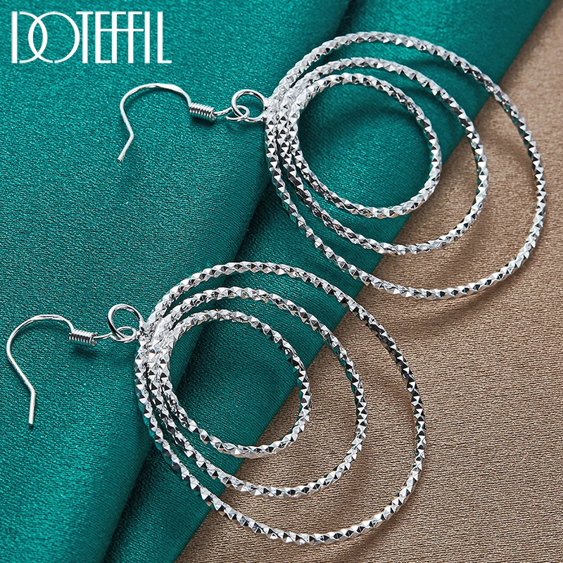 

DOTEFFIL 925 Sterling Silver Three Circle Drop Earring For Women Lady Wedding Engagement Party Fashion Jewelry
