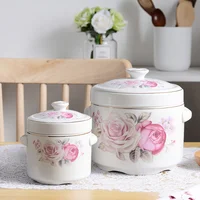 Korean Style Ceramic Stew Pot Creative Safflower Soup Bowl Household Kitchen Stewed Bird's Nest Cup with Lid Steamed Egg Cup