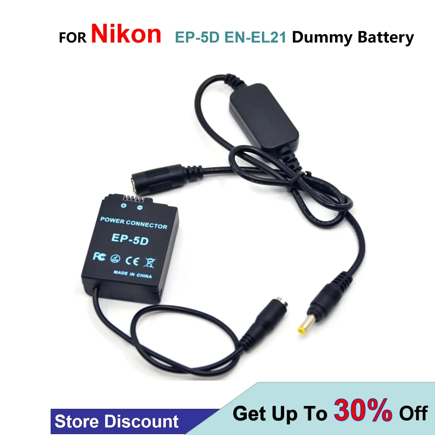 

EN-EL21 Dummy Battery 12V-24V Step-Down Charger Cable DSLR EH-5 EH-5A+EP-5D Coupler For Nikon 1 V2 Cameras