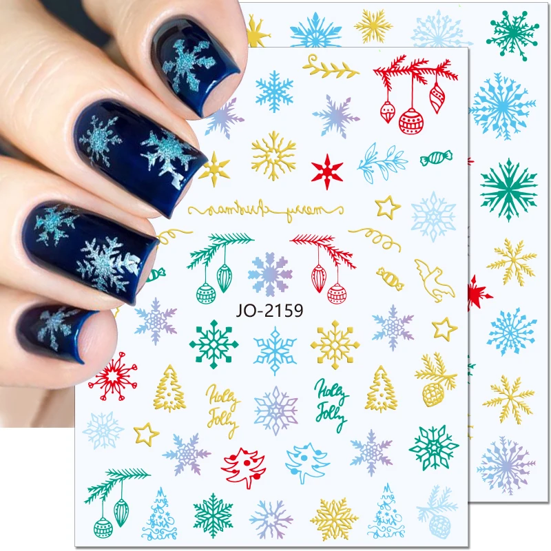 

3D Christmas Nail Stickers Self Adhesive Nail Art Stickers Colorful Xmas Tree Elk Snowflake Nail Decals Winter Nail Supplies