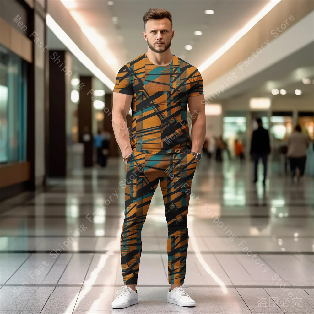 Men Summer Tracksuits T Shirt Pants Sets Oversized T-shirts Sportswear Trousers Suits Casual Tops Sweatpants Outfits Men Clothes