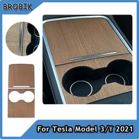 brobik car central control panel sticker for tesla model 3 2021 wood center console accessories model y interior film wood grain