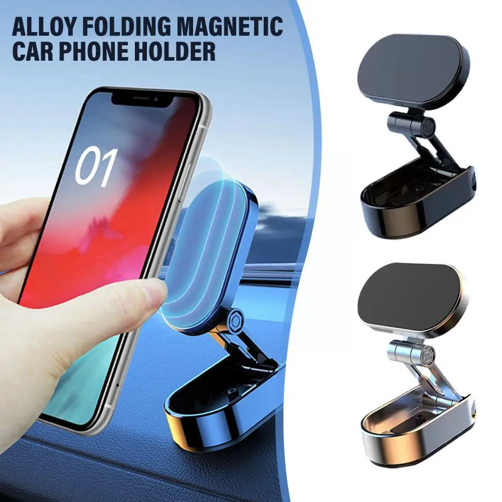 

New Alloy Folding Magnetic Car Phone Holder Strong Magnet 360 Rotation Universal Dashboard Mount for Smartphones Tablets W2I6