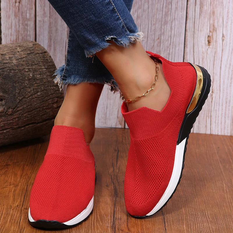 

Women 2022 autumn Breathable Sneakers Woman Elastic Band Mesh Flats Female Comfortable Vulcanized Ladies Sports Shoes Plus Size