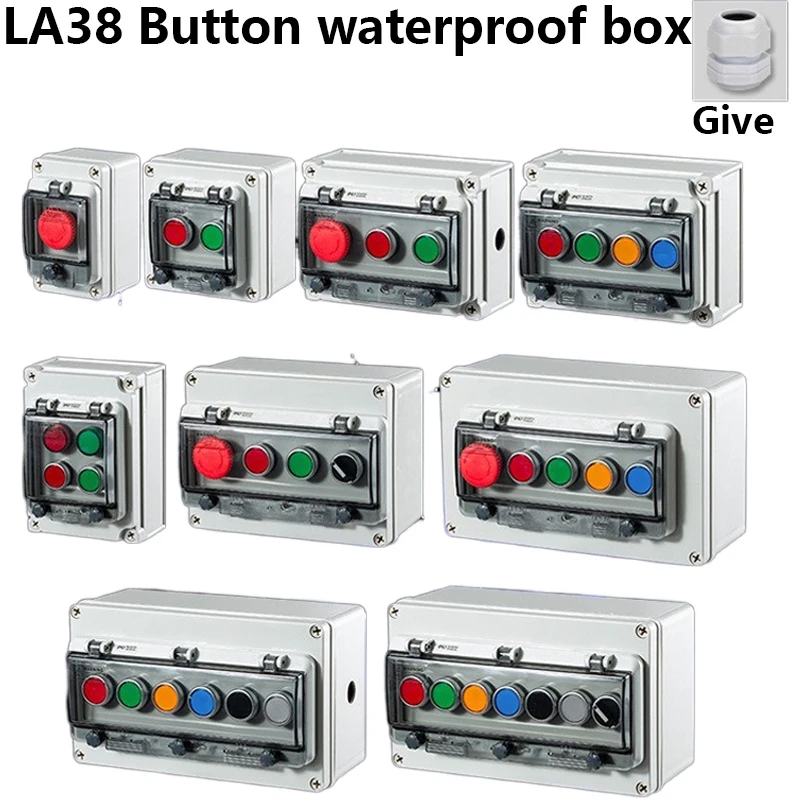 

AC220V Outdoor Waterproof Button Control Switch Box Emergency Stop Start Indication Lamp Self Recovery Switch Junction Box