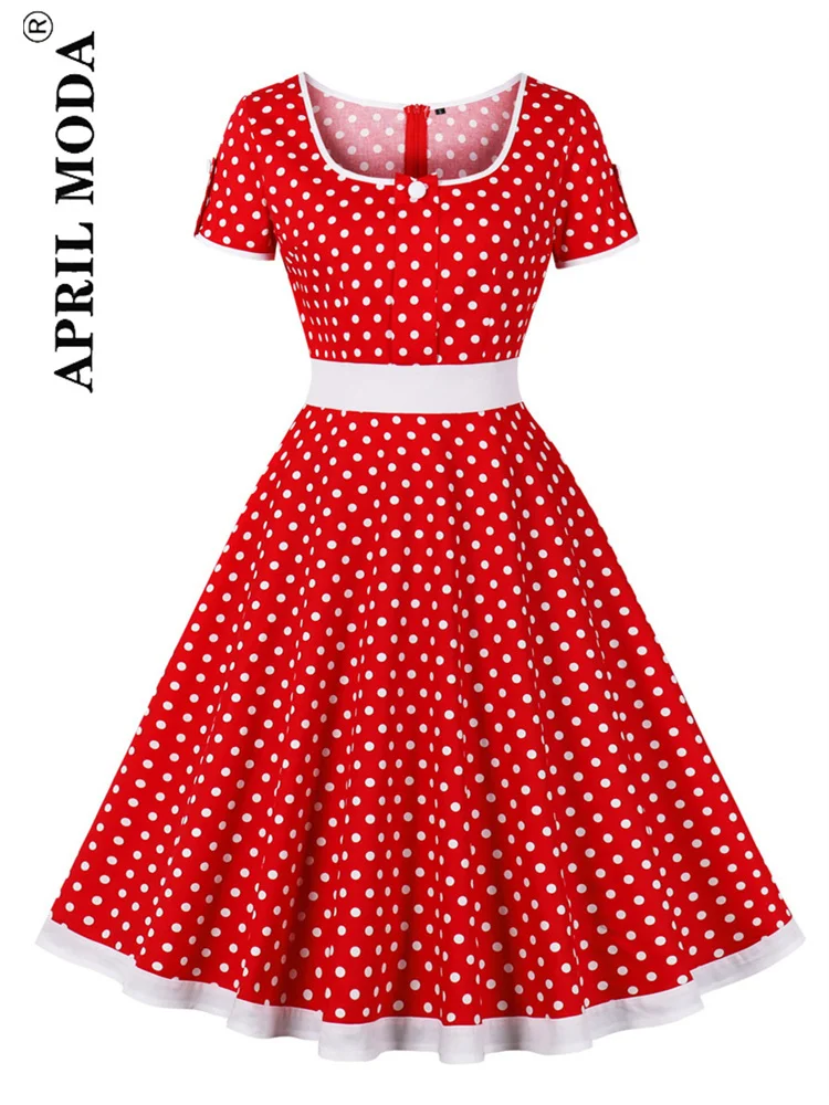 

Summer Print Retro Vintage Midi Dress Short Sleeve Red 50s 60s Luxury 2023 Evening Pin Up Tunic Swing Outfit Vestidos De Fiesta