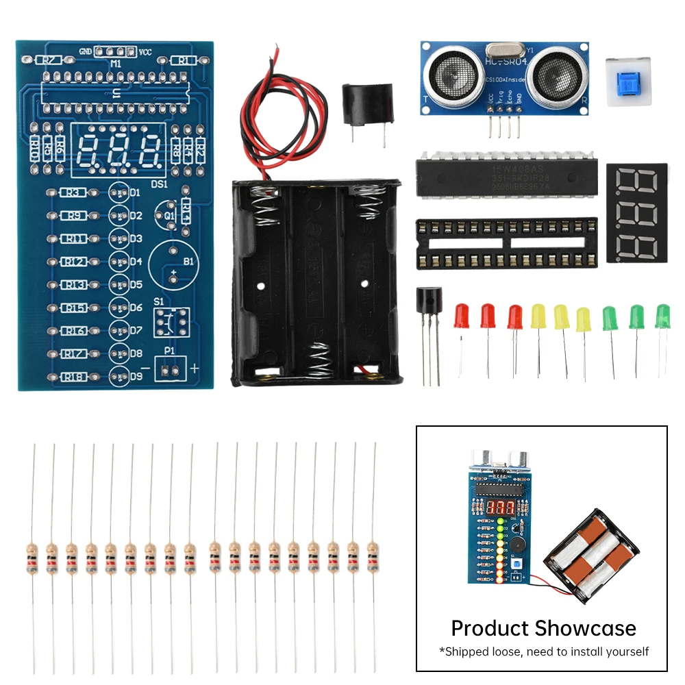 Ультразвуковой дальномер постоянного тока 4,5-6 В, реверсивный радар, сигнализация, светодиодный индикатор, модуль ультразвукового дальномера, комплект для пайки, DIY