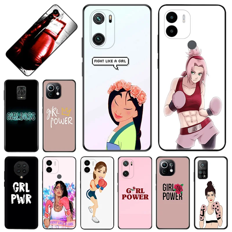 

Черный противоударный чехол для телефона Girl Power Boxing для Xiaomi Mi 11 10 Note10 A2 10T 8 Lite 5G 11T 11i 9T CC9 Pro 9 9se, мягкий чехол