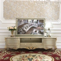 european tv cabinet tea table combination champagne solid wood carved small family living room neoclassical cabinet set