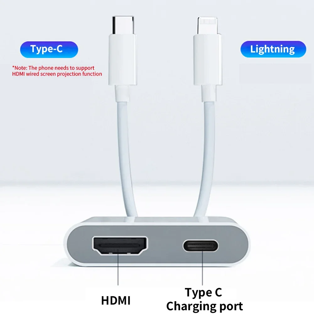 Фото Адаптер Lightning/Tipo C USB C Digital AV HDMI 4K @ 60 Гц для iPhone 16 15 14 13 12 11 Pro Max XS XR 8 для монитора №5