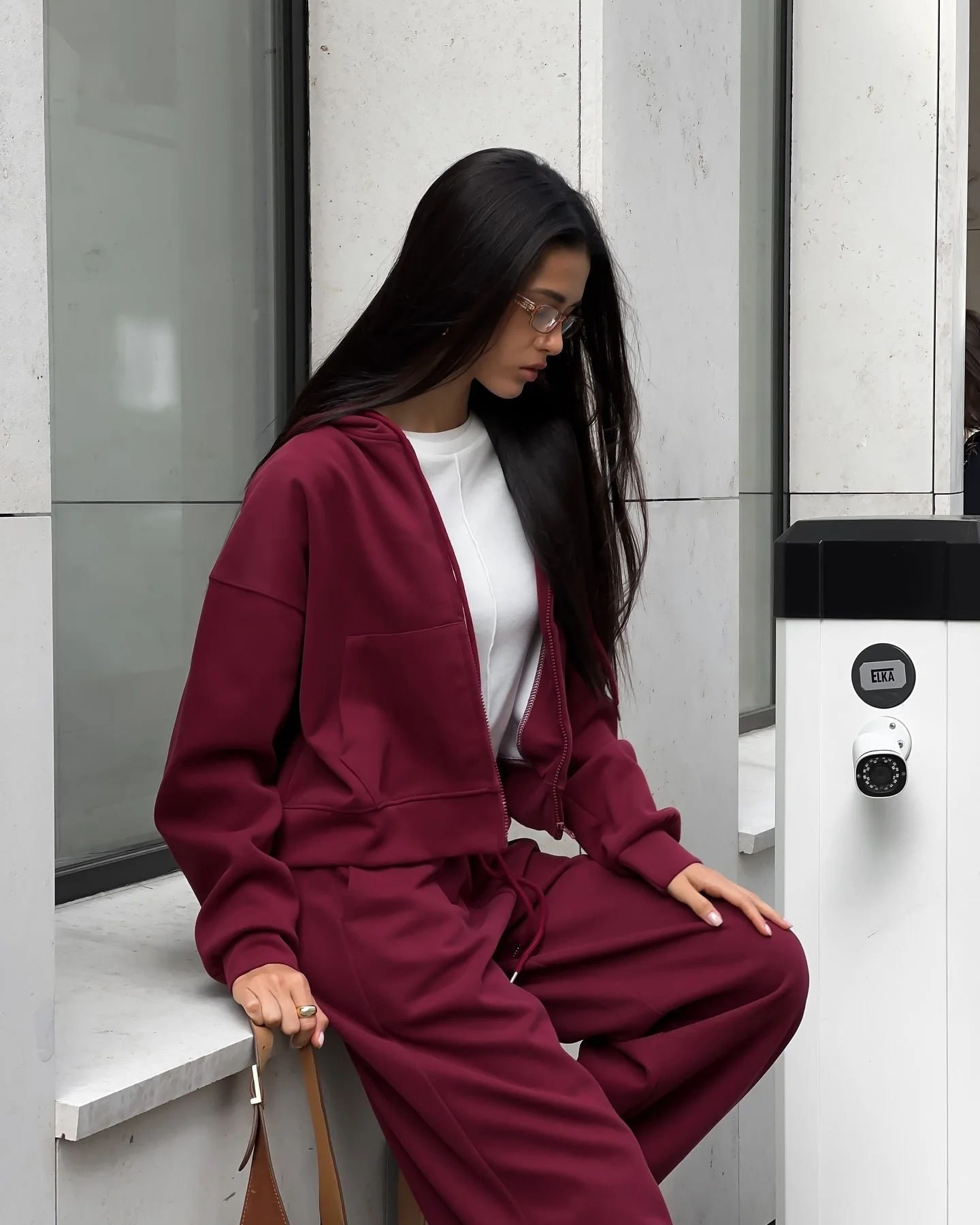 Ankela красный комплект с капюшоном из американского чистого хлопка куртка на