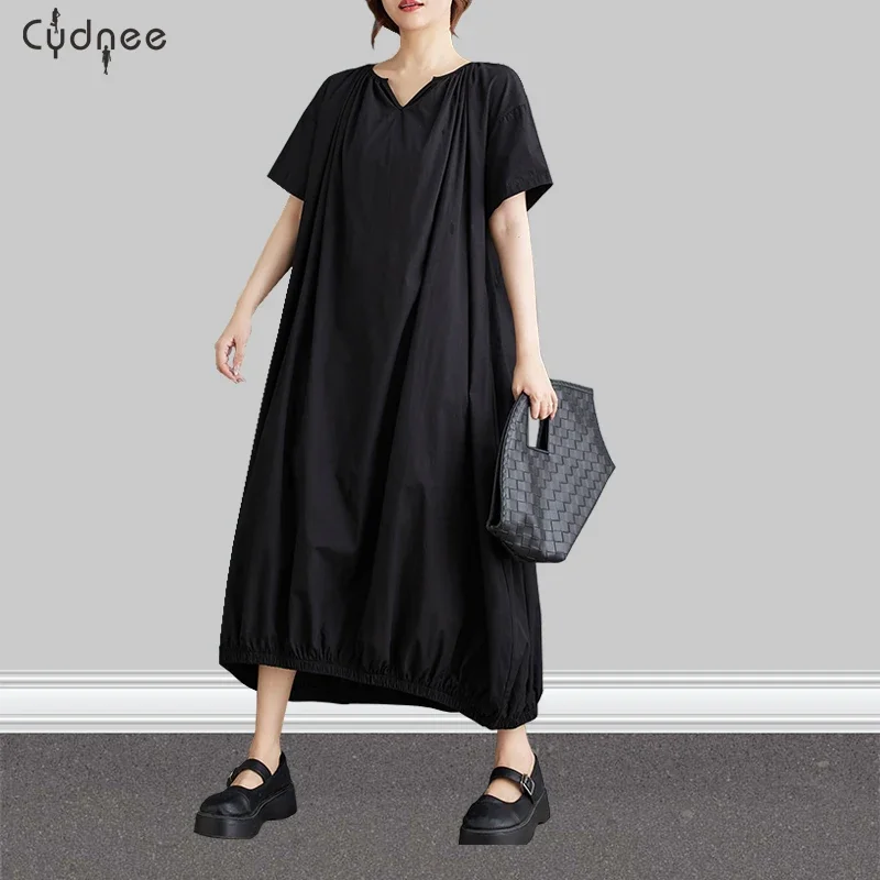 Платье женское длинное с коротким рукавом и V-образным вырезом