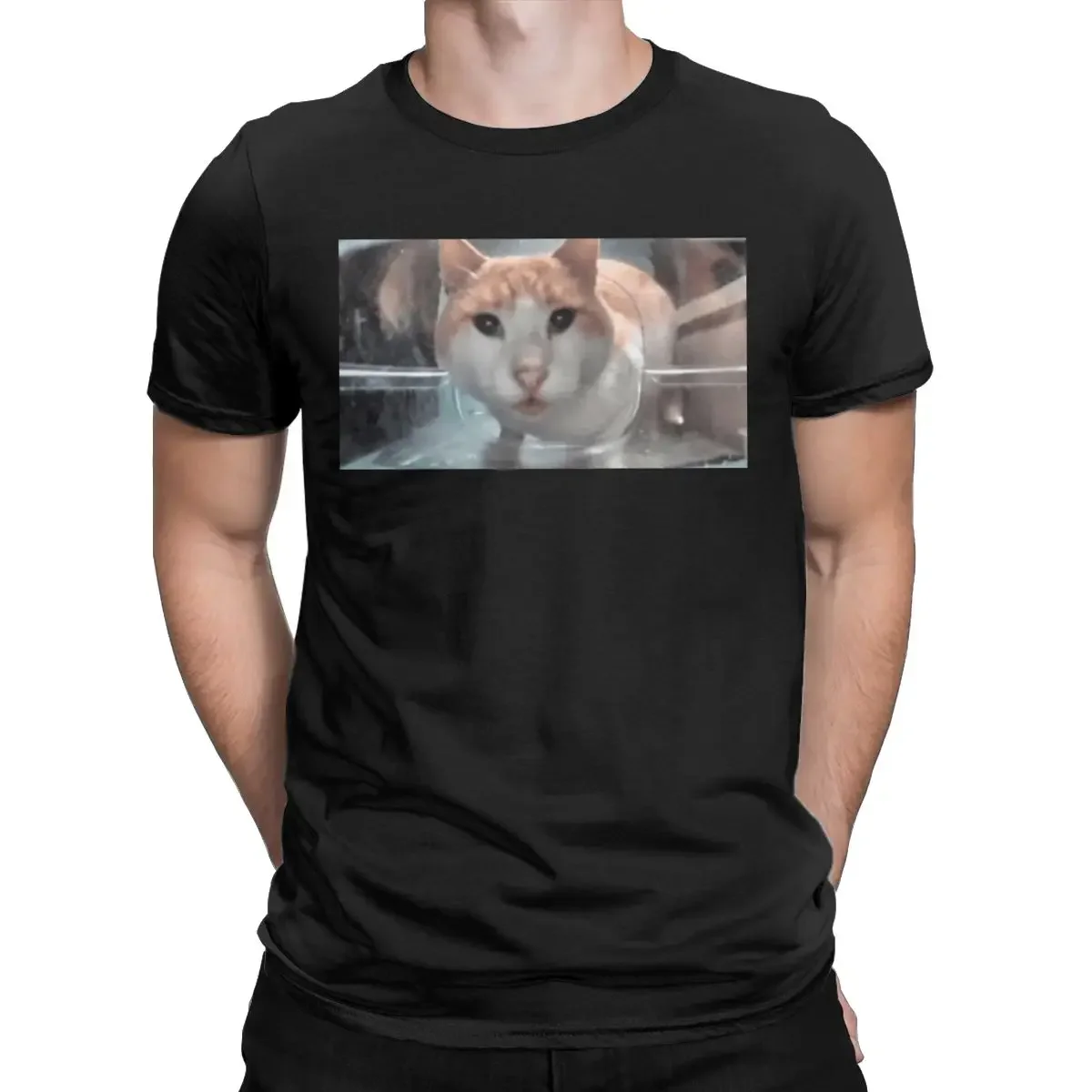 Cat Eating Looking Up Mr Fresh Side Eye Stare Meme Футболка Мужская футболка из чистого хлопка с