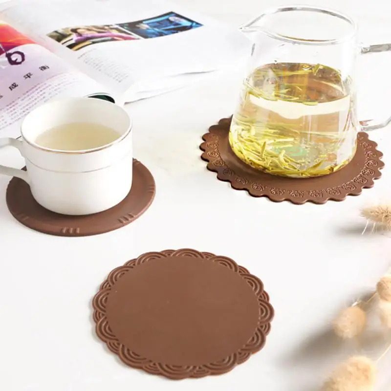 

2023 Creative Thickened Silicone Coaster Rose Lace Kitchen Household Bowl Pot Heat Insulation Pad Nordic Style Round Table Mat