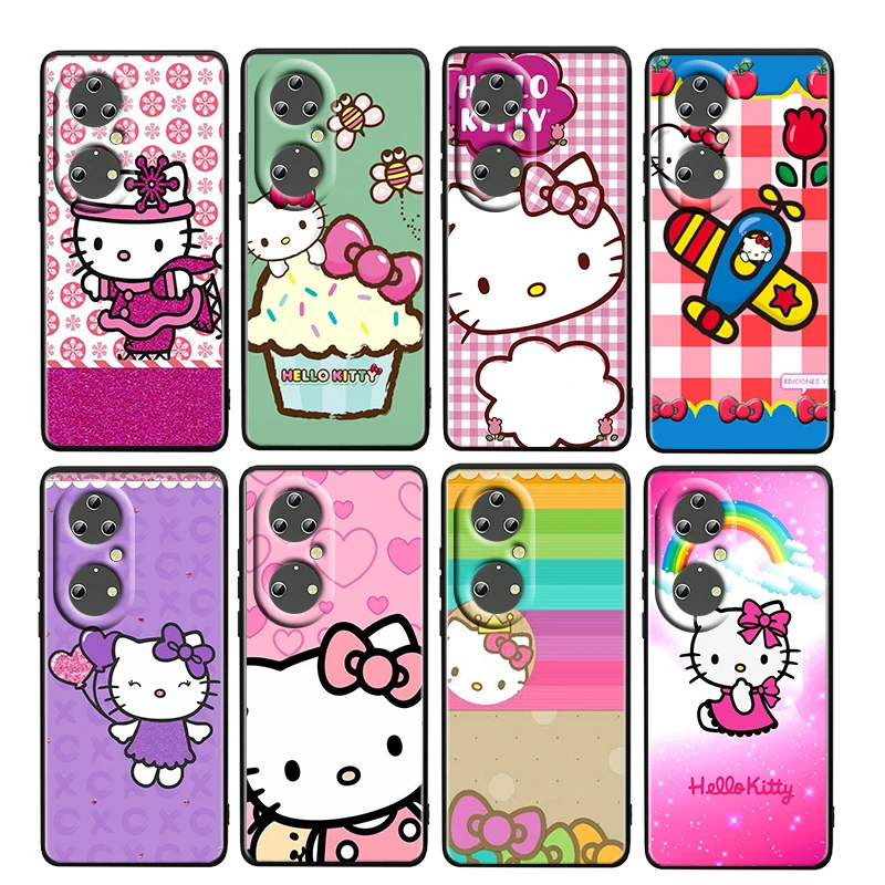 

Anime HelloKitty Girls For Huawei P50 P20 P30 P40 5G P10 Pro Lite E Plus P9 Lite Mini Soft TPU Silicone Black Phone Case Fundas