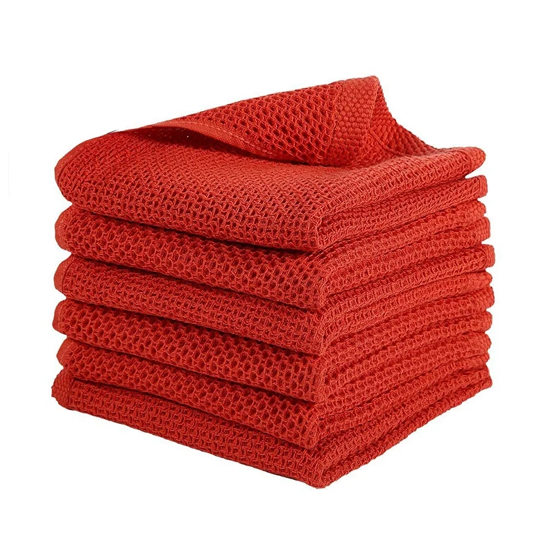 

6Pack 100% Cotton Waffle Weave Kitchen Dish Cloths, Ultra Soft Absorbent Quick Drying Dish Towels 13Inch X 13Inch -Red