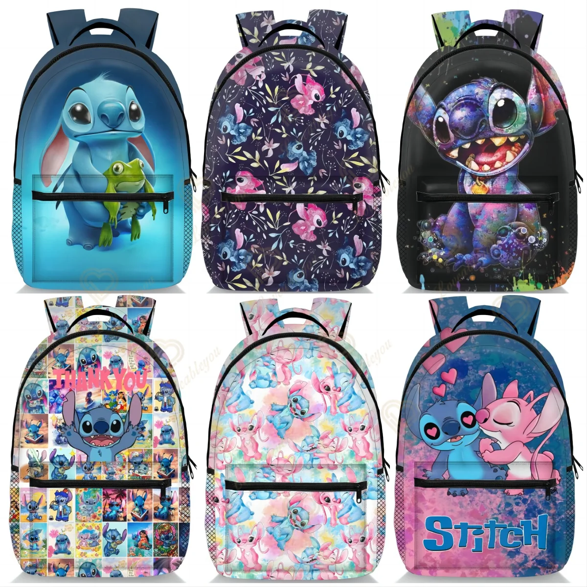 

New 16 Inch Stitch Backpack Cartoon Children Boys Girls School Bags Lightweight Students Waterproof Large Capacity Backpack