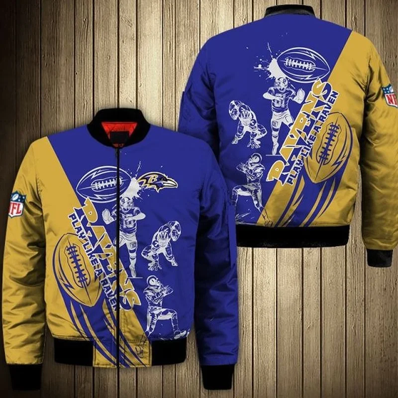 

Baltimore Men Winter Jacket Coat Fashion Stitching Ravens 3D Digital Print Baseball Uniform Football Zipper Bomber Jackets 5XL