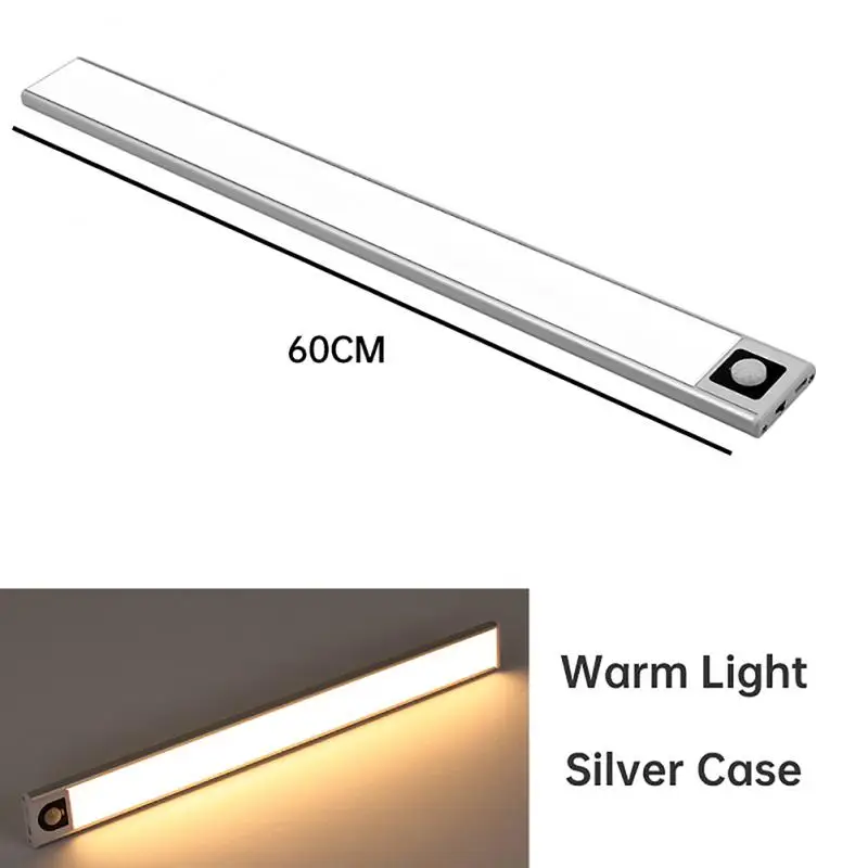 

Ultra Thin 20/40/60CM Kitchen LED Under Cabinet Lighting PIR Motion Sensor Led Lamp USB Rechargeable Aluminum Bedroom Light Bar