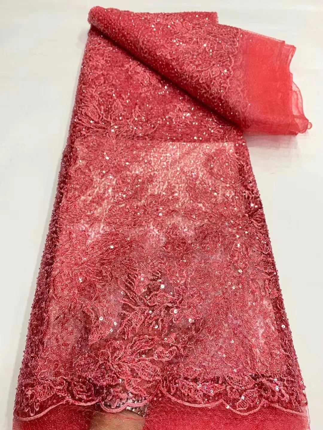 

Роскошная Красная Блестящая африканская кружевная ткань 2022 высококачественные бусины нигерийская Свадебная вышивка французская Тюлевая кружевная ткань