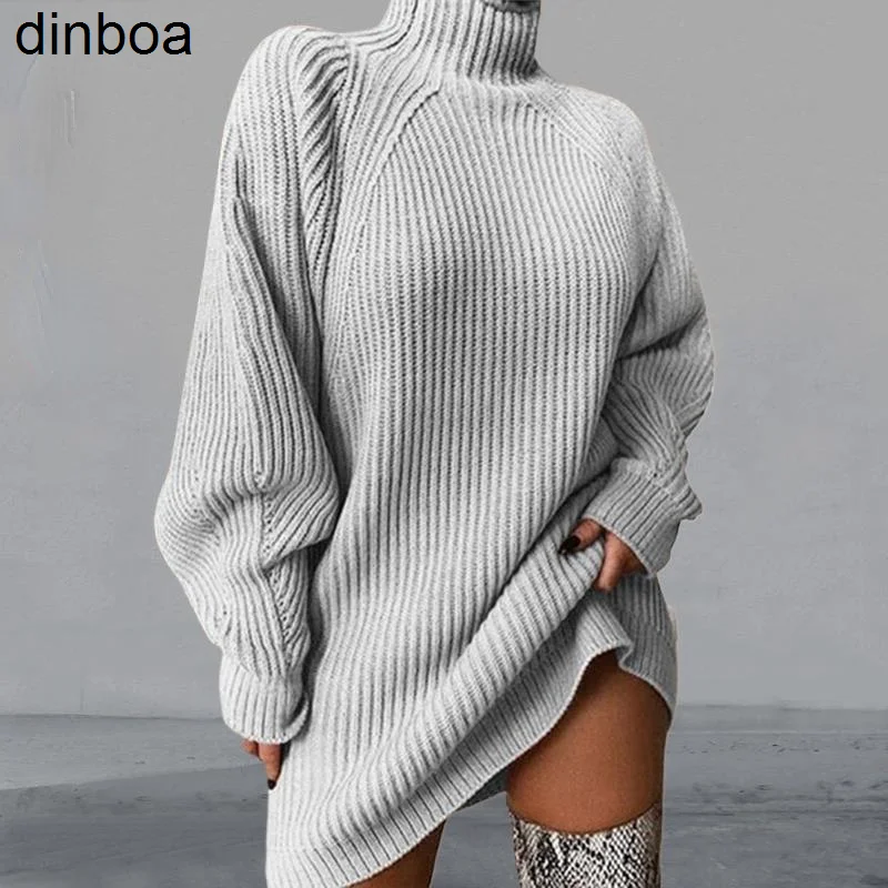

Dinboa- Sweater Women Knitted New Y2k Long Sleeve Turtleneck Sweaters Ladies Elastic Popular Outfits Casual Vintage Dress Female