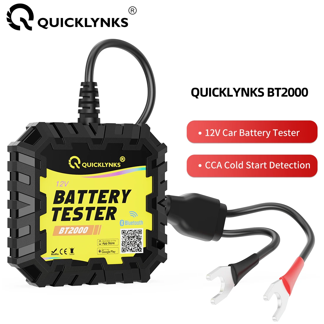 

QUICKLYNKS BT2000, Bluetooth 4,0, 12 В, монитор аккумулятора автомобиля, запуск и зарядка аккумулятора CCA, тестер APP для Android IOS PK BM6 тестер для аккумулятора тестер автомобильный тестер аккумулятора