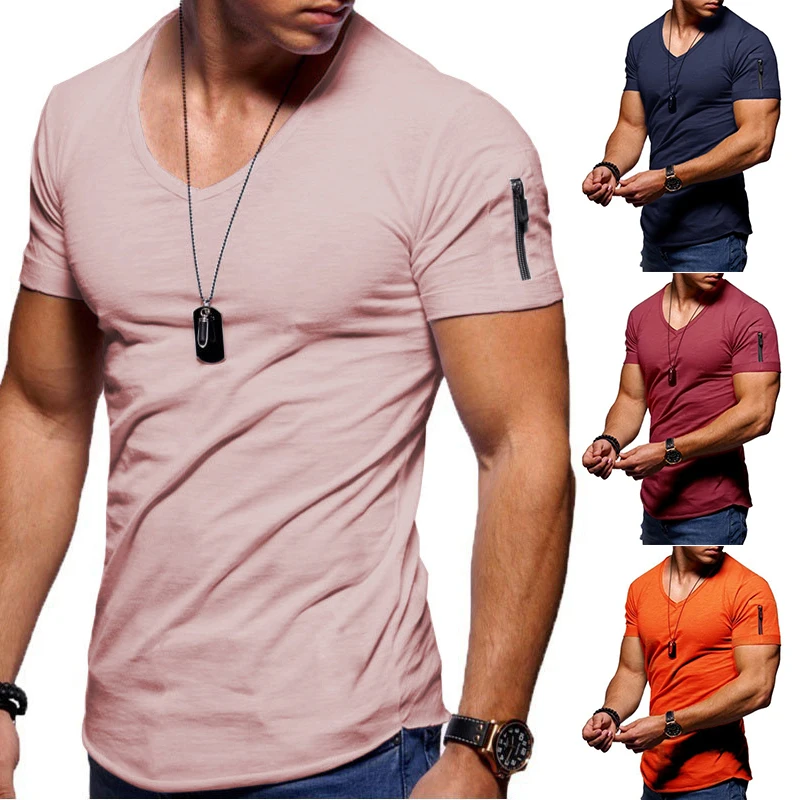 

Футболка мужская быстросохнущая с V-образным вырезом, Модный повседневный топ с коротким рукавом, базовая одежда, на лето