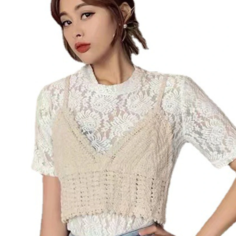 

New style Women Summer Crochet Knit Camisole Sexy V-Neck Beach Spaghetti Strap Crop Top