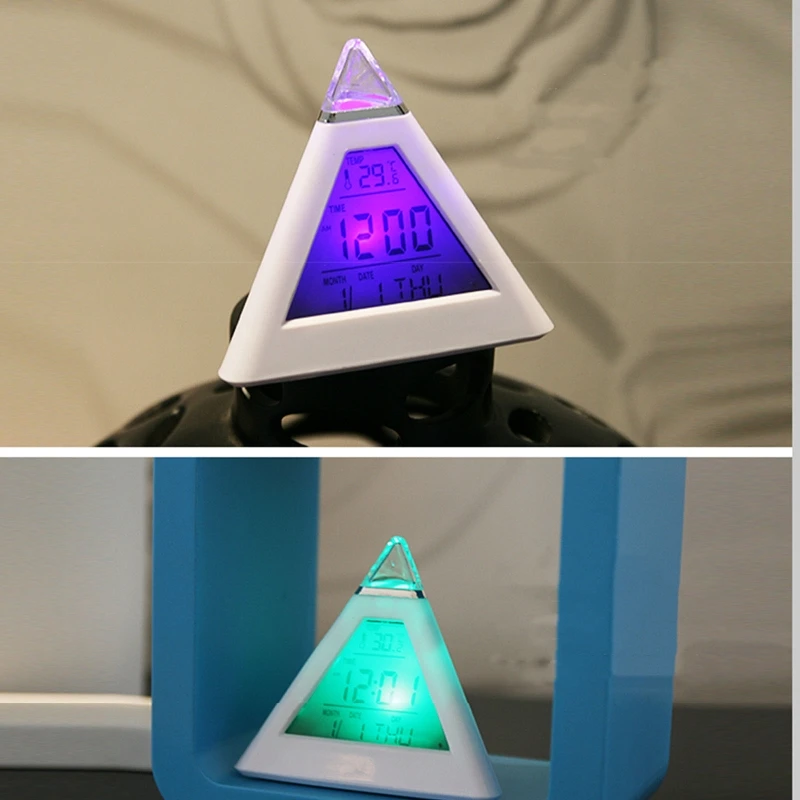 Цифровые часы-пирамида со светодиодной подсветкой меняющей цвет с цифровым